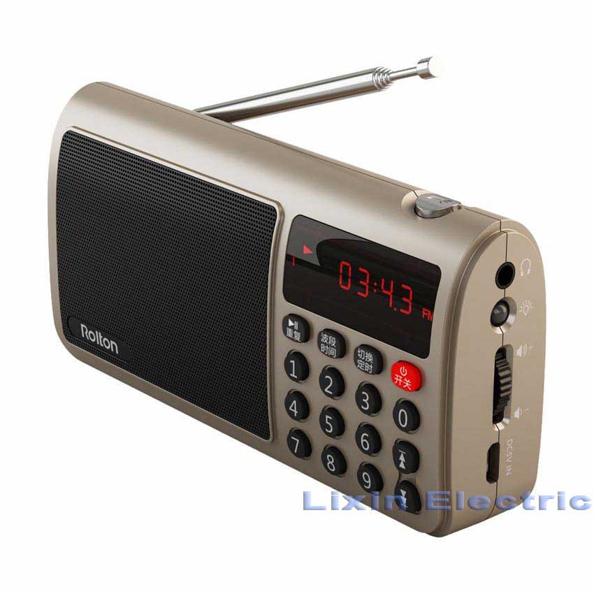 Rolton T50 TF Card Speaker Portable World Band Radio FM/AM/SW Mp3 Speaker WAV Music Player And Flashlight for PC iPod Column: Golden