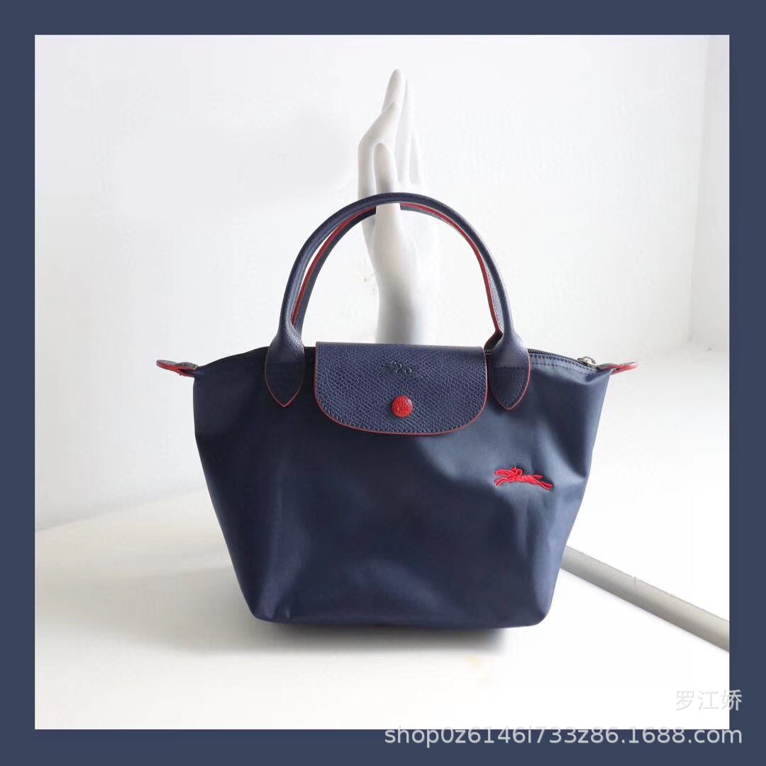 Short Handle Small Number Embroidered Horse women's Bag Dumpling Bag Mini Handbag Nylon Canvas Bags: Navy blue