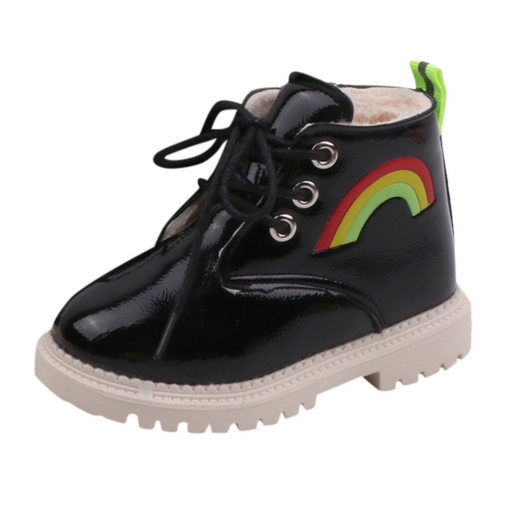 JAYCOSIN Kinderen Enkellaarsjes Kid Baby Super Warm Pluche Laarzen Jongens Meisje Antislip Schoen Regenboog Winter Side Zip korte Laars: BK / 23