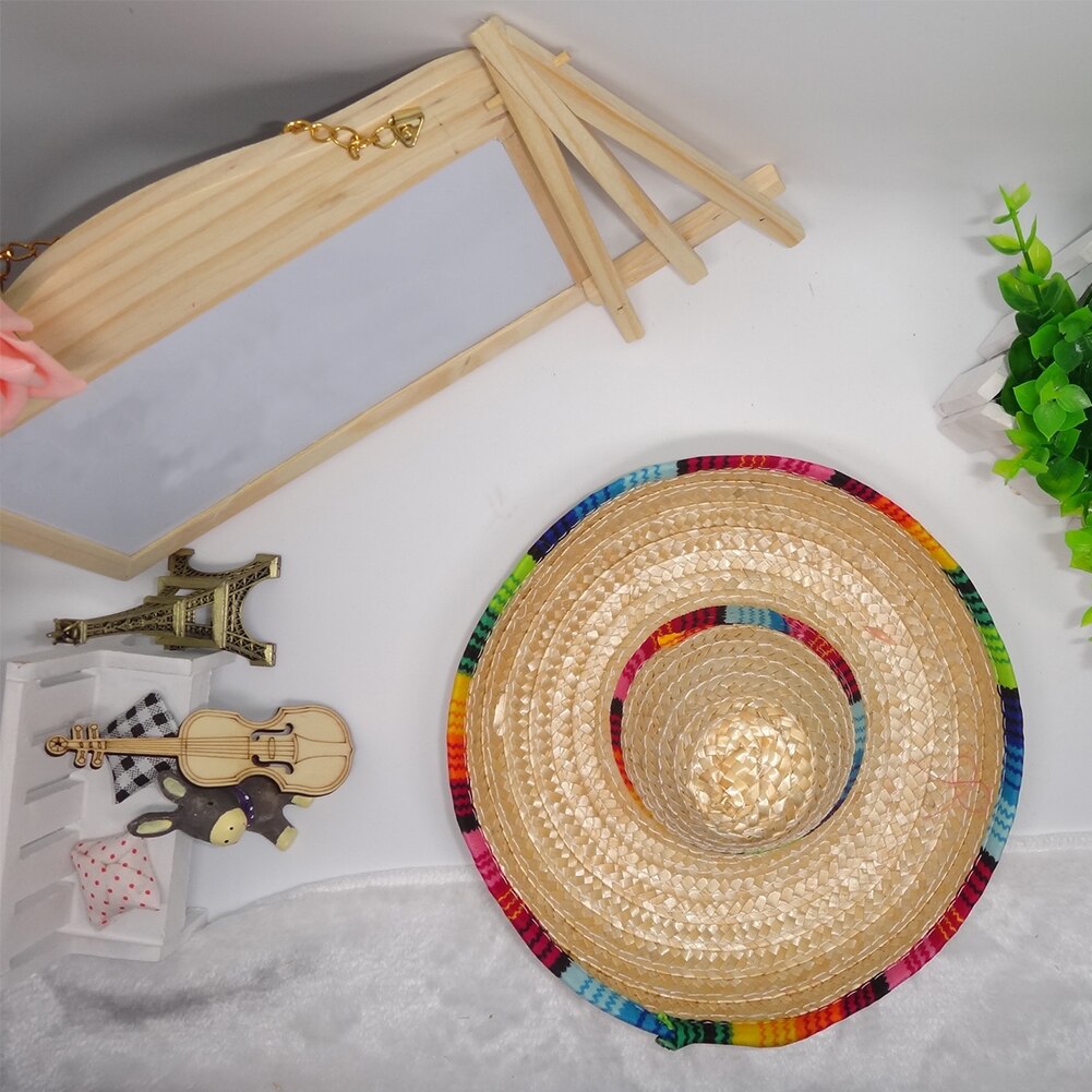 Verjaardag Decoratie Mexicaanse Stijl Duurzaam Speelgoed Milieuvriendelijke Hond Cap Desktop Kleurrijke Randen Mini Stro Hoeden Partij Accessoire