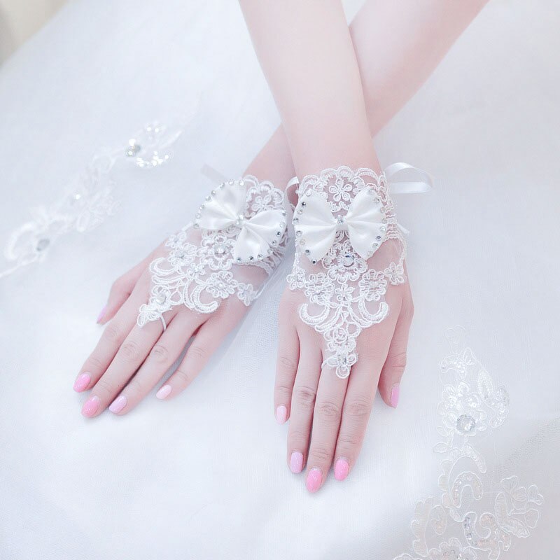 Guantes Blancos cortos de boda para mujer, guantes para novia sin dedos, de encaje rojo, accesorios de boda