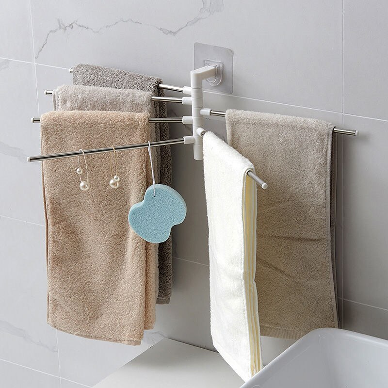 Punch-free Fold Towel Storage Rack Home Wall-mounted Bathroom Toilet Organization Rotate Storage Rod Shopping K127