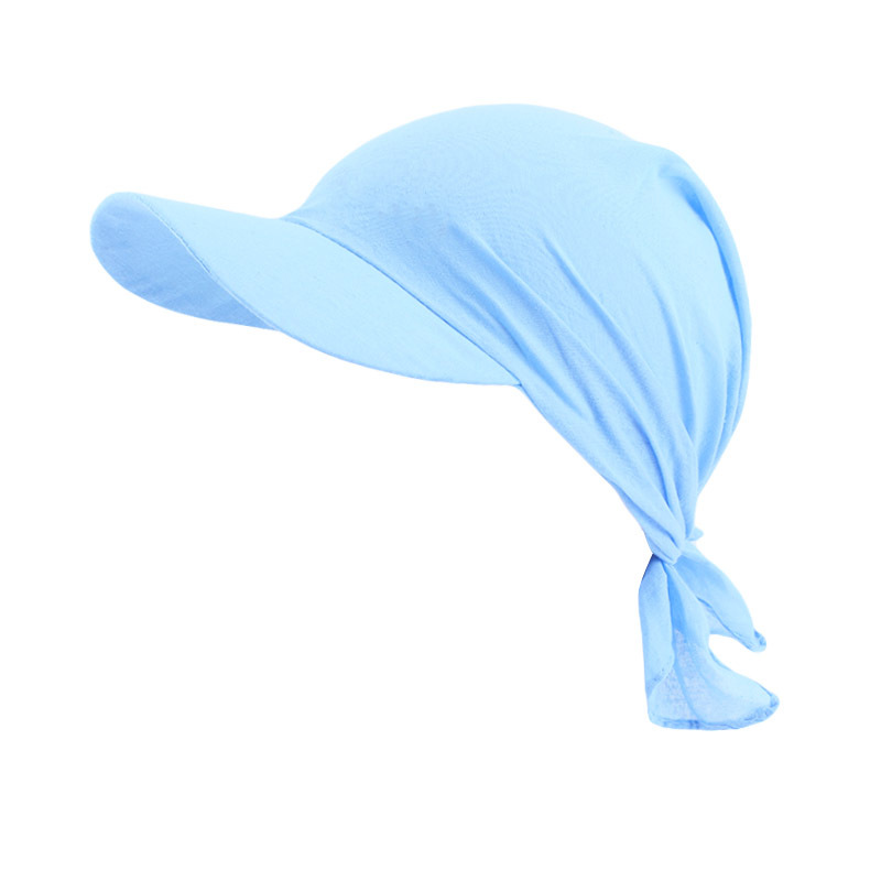 Vrouwen Brim Bandana Sjaal Cap Zonneklep Met Pre-Gebonden Tulband Katoen Hoofddoek Head Cover Haaruitval Sjaal Wrap strand Outdoor Hoed: Sky Blue