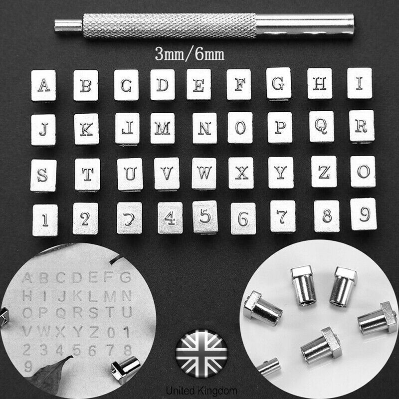 Juego de perforadores con números del alfabeto inglés, sellos de Metal, herramientas de grabado de cuero, suministros para manualidades de cuero, 36 unids/set por juego