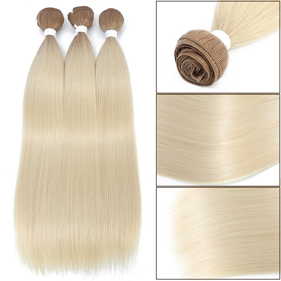 Extensiones de cabello liso de 26 pulgadas, mechones de cabello ombré, pelo de fibra resistente al calor, tejido de pelo liso sintético