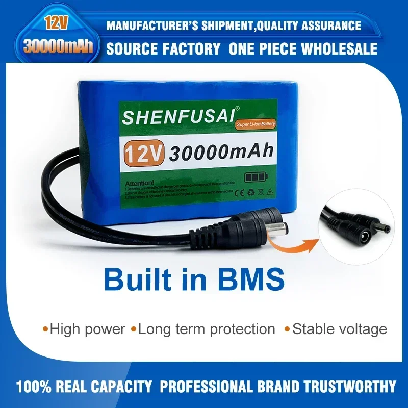 Portable Super 12V 30000mah Battery Rechargeable Lithium Ion Battery Pack Capacity DC 12.6v 30Ah CCTV Cam Monitor + Charger