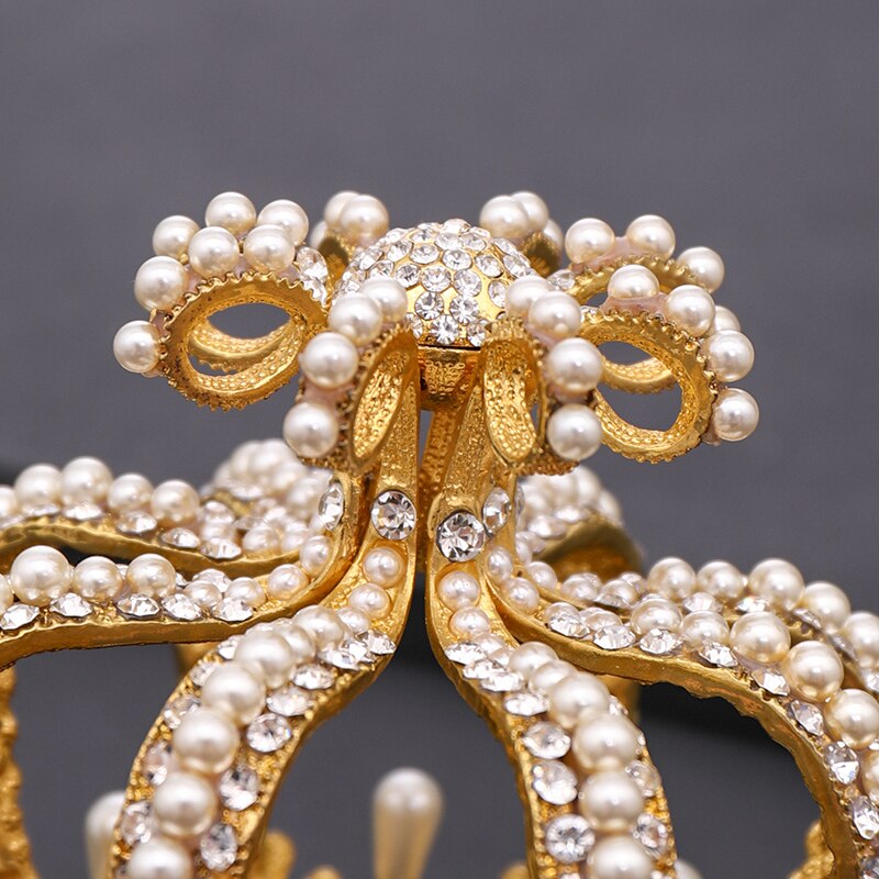 Coroa de noiva, endereço de cabeça de noiva com cristal barroco coroa de pérolas dourada coroa redonda queen tiara festa de aniversário acessórios de casamento
