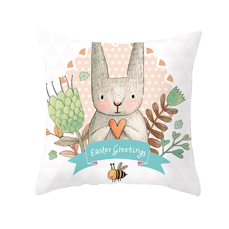 Kids Kussen Print Pasen Leuke Konijn Print Kussen 45*45Cm Case Polyester Sofa Auto Kussen Cover Home Decor funda Rechthoekige