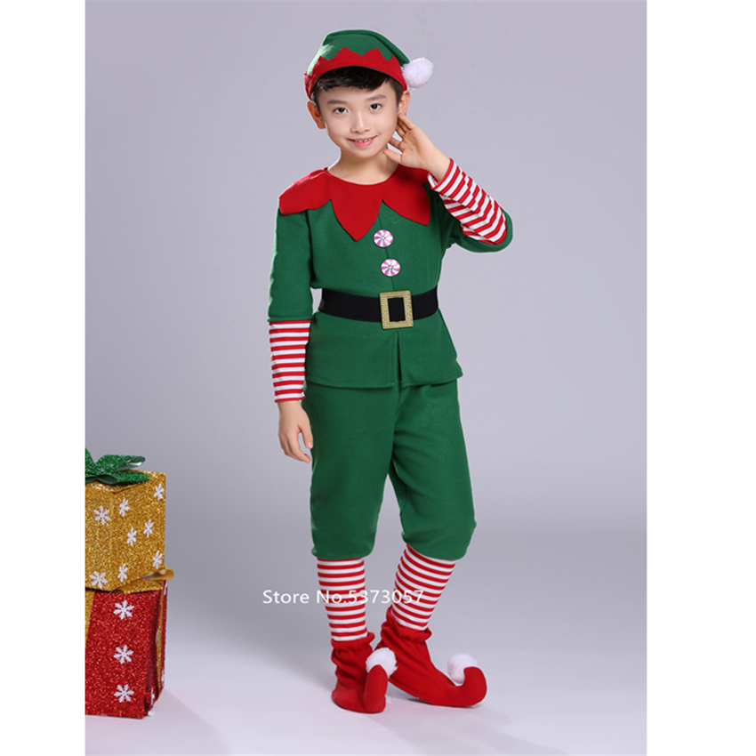 Christmas Cosplay Halloween Costumes for Kids Boy Girls Elf Grinch Dress Year Xmas Carnival Party Santa Claus with Hat