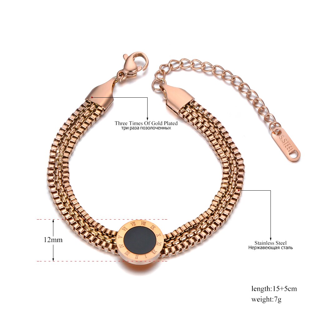 Pulseras Lokaer de tres capas con números romanos para mujer, pulsera de cadena de eslabones de acero inoxidable para de cumpleaños B20014
