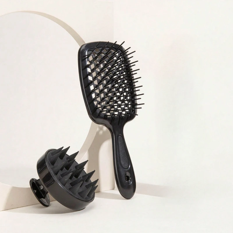 Peigne de Massage du cuir chevelu ajouré, brosse de Massage pour shampoing, pour bain, lavage des cheveux, flacon pulvérisateur, outils de Salon de coiffure, 1/2 pièces: Black