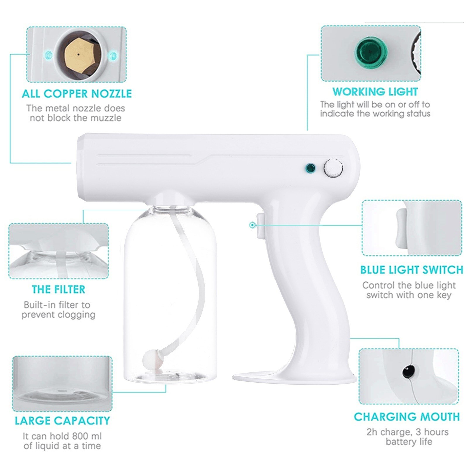 800ML Mist Disinfection Machine Electric ULV Sprayer Portable Steam Atomizer Spray Blue Light Nanos Steam Sprayer