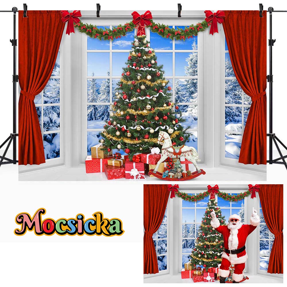 Mocsicka Christmas Backdrop Red Curtains Window Christmas Tree Background for Photo Studio Portrait Photography Photoshoot Props: ROYAL BLUE / 350*600