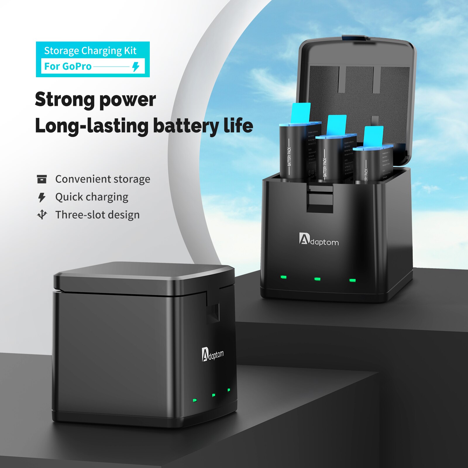 Adaptom-Batería de 1720mAh para GoPro 9, resistencia a altas temperaturas, 3 vías, cargador de luz LED para GoPro Hero 9 10, color negro