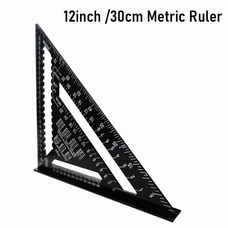 12 inch Metric Aluminum Alloy Triangle Angle Ruler Protractor Woodworking Measurement Tool 30.5 cm Quick Read Layout Gauge: 12 In Metric