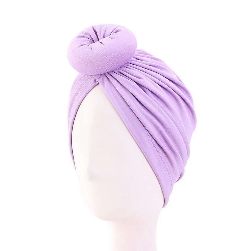Turban africain en coton avec nœud, Bandana, foulard pour femmes, chapeau à Vortex, bonnet de chimio, accessoires pour cheveux, couvre-chef arabes musulmans: Light Purple