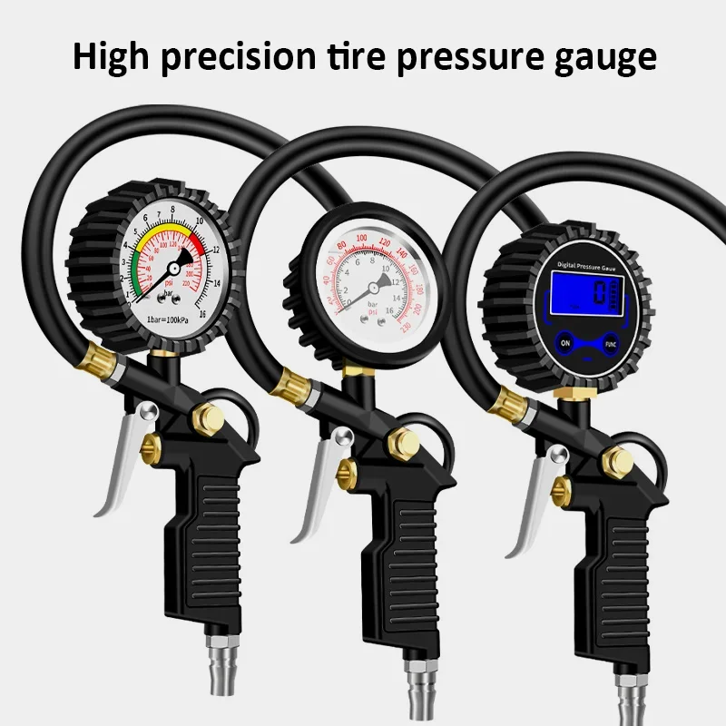 Reifendruckmesser 220 psi Luftdruckmesser Auto Reifendrucküberwachung Reifenfüller mit flexiblem Schlauch für Auto, LKW, Motorrad