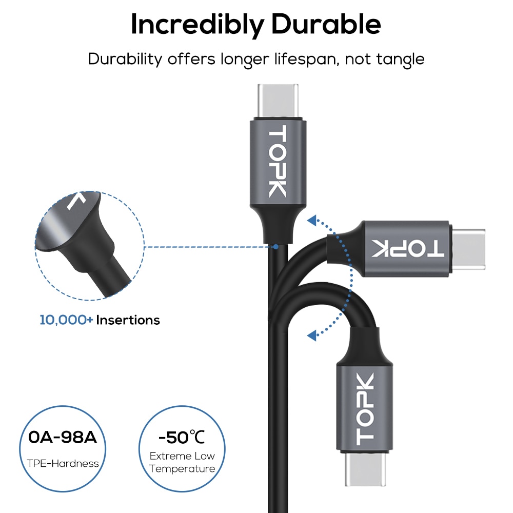 Topk D-Line2 Usb Type C Kabel, spanning En Stroom Display Type-C Snelle Opladen Data Sync USB-C Kabel Voor Samsung Xiaomi Huawei