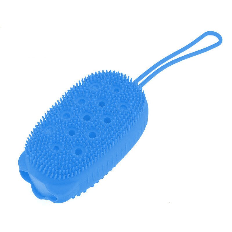 1pc bad børste med krok myk silikon dusjer rengjøring gjørme smussfjerner massasje ryggskrubb dusjer boble giftfrie børster: Blå