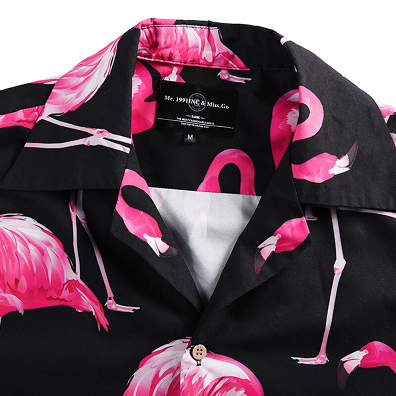 Lös flamingo skjorta för män sommar fritid tryck kortärmad stor storlek skjorta par casual toppar hawaiian skjorta