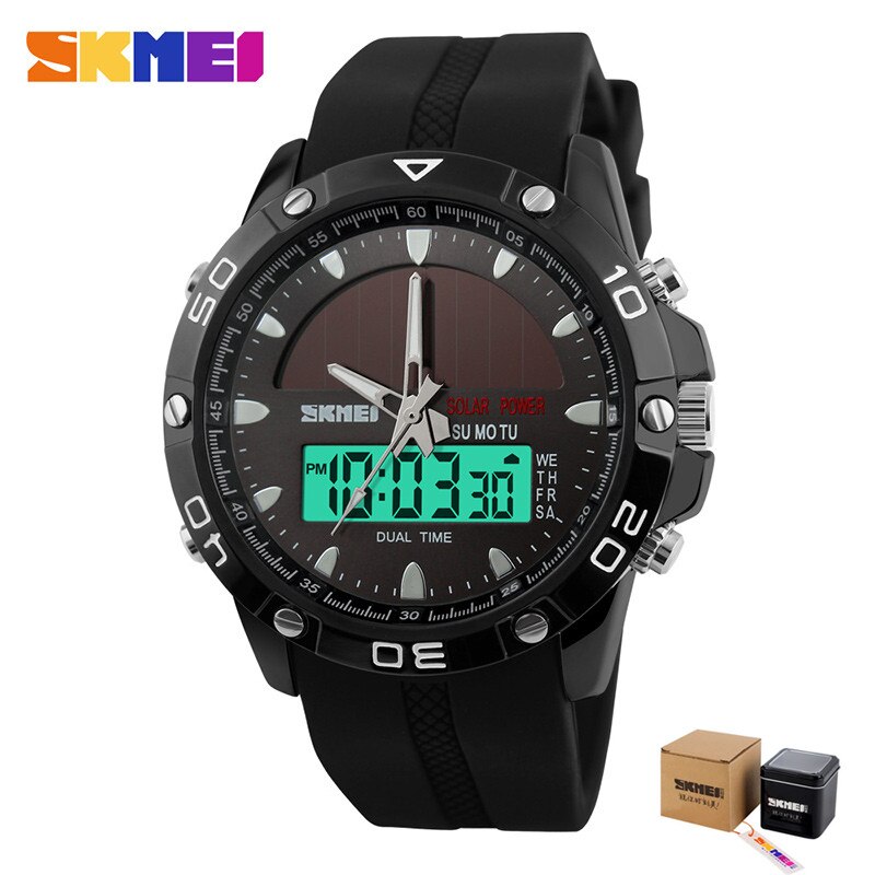 Skmei Dual Time Display Mannen Digitale Quartz Horloge Chronograph 50M Waterdicht Horloge Man Sport Horloges Relogio Masculino 1064: Black with box