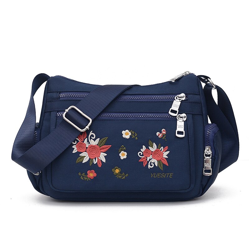 Dames nylon messenger bag student mobiele telefoon handtas eenvoudige kleine crossbody tassen casual dames tote flap schoudertas: Marineblauw