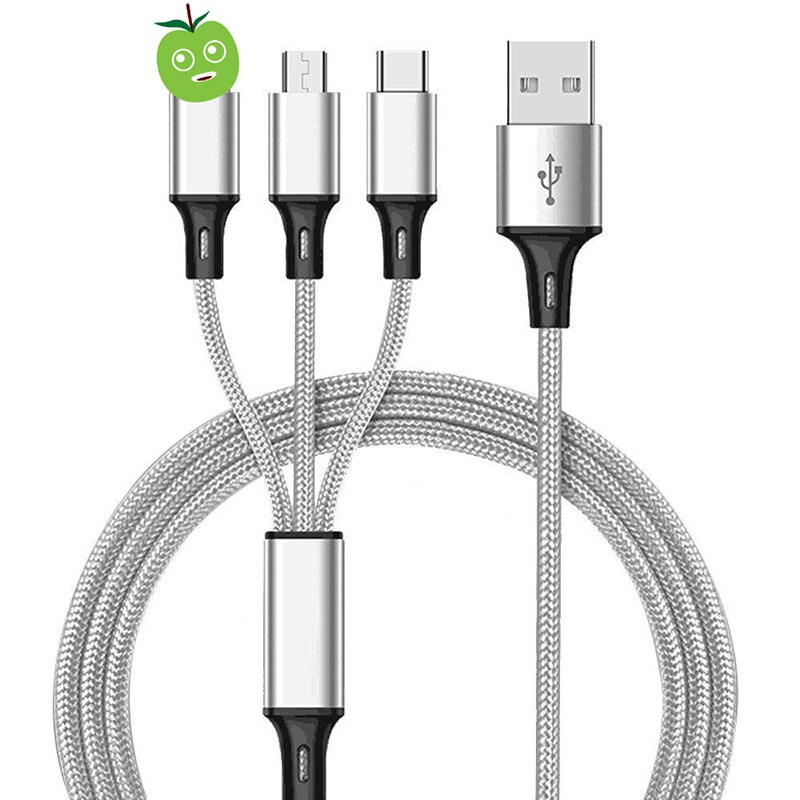 3 in datakabel voor android iphone type-c mobiele telefoon multifunctionele usb-kabel 1 drie slepende datakabels: Zilver