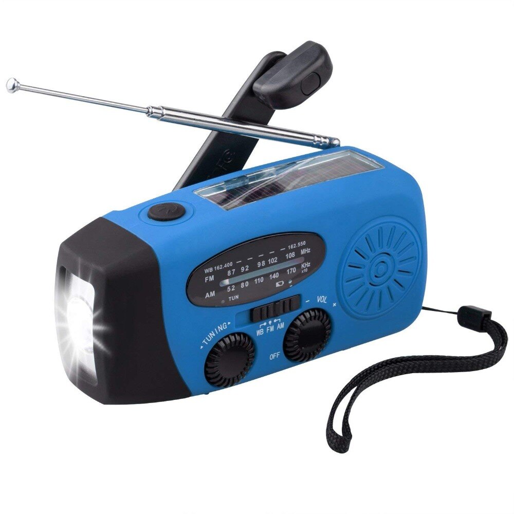 5-in-1 Portable FM Radio Hand Crank Self Powered AM/FM/NOAA Solar Emergency Radios with 3 LED Flashlight 1000mAh Power Bank