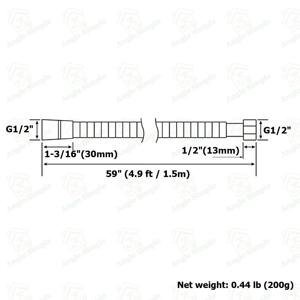 Manguera de cabezal de ducha Extra larga de 59 ", manguera de ducha de mano Flexible de acero inoxidable Simple con ángulo, manguera rociadora de ducha sin enredos