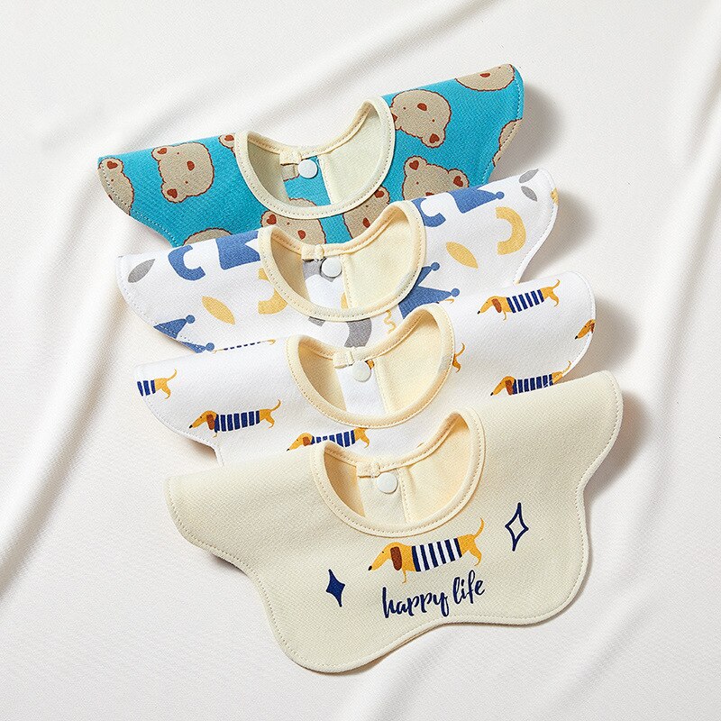 4 Stuks Cartoon Print Baby Slabbetjes Katoen Zacht Zuigeling Bandana Kwijlen Slabbetjes Waterdicht 360 Graden Rotatie Voeden Burp Doeken Baby goederen: 4