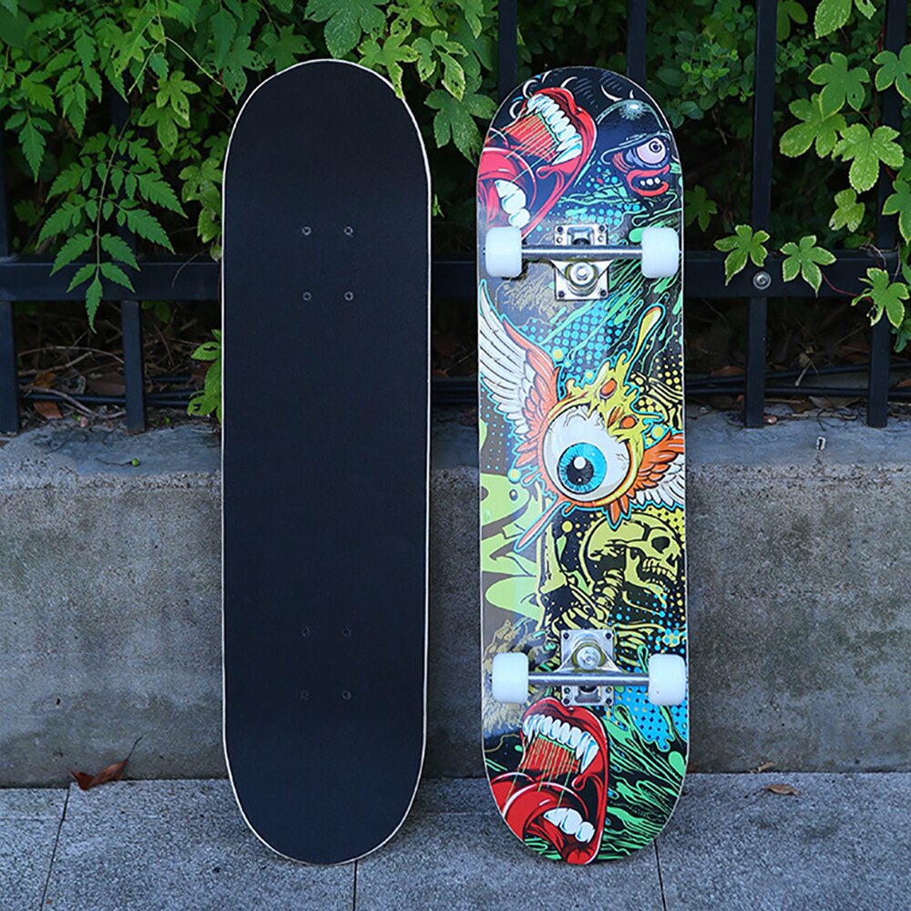 Maple Skateboard Adult Children Four-Wheel Aluminum Alloy Double Tilt Skateboard Sticker Pattern Long Board Teenager