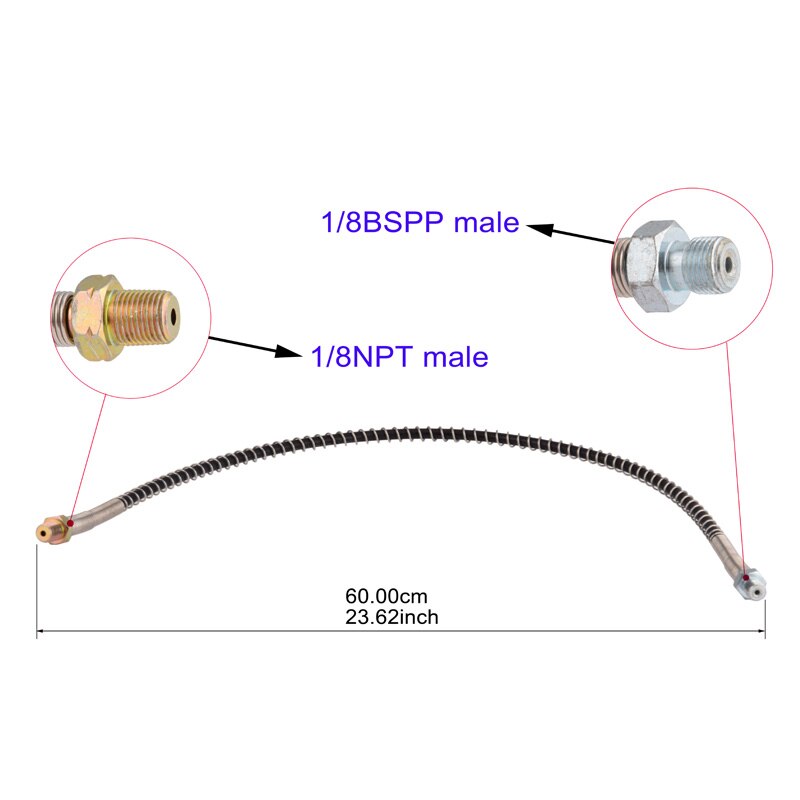Pcp Paingball Duiken Hoge Druk Slang 1/8Bspp Mannelijke 1/8NPT Mannelijke Verbinding 60Cm Lange