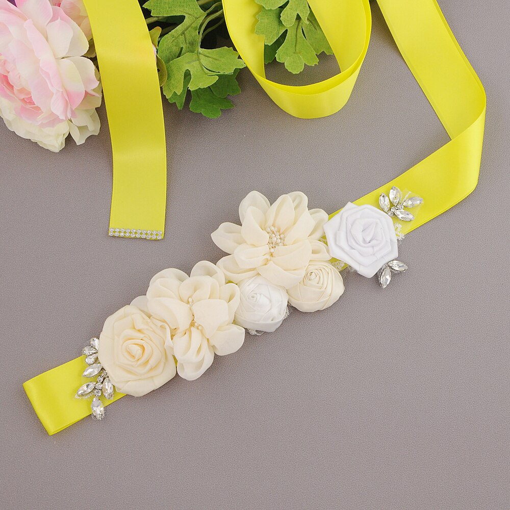 YouLaPan – ceinture de mariée en dentelle S320, faite à la main, avec des appliques de perles, des fleurs scintillantes, à la: yellow ribbon