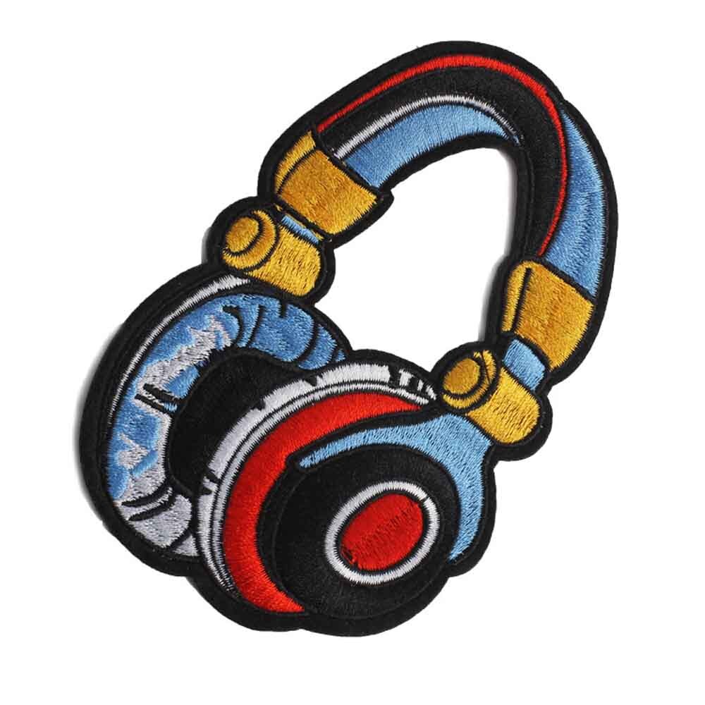 Volledige Geborduurde Oortelefoon Headset Muziek Ijzer Op Geborduurde Kleding Patches Voor Kleding Stickers Kledingstuk