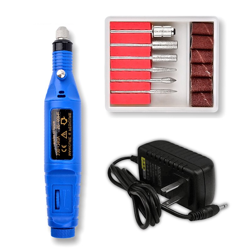 1Set Electric Nail Drill Machine Kit Pedicure Nail File Nail Tools 6 Bits Drill Nail Drill Machine Equipment TSLM1: Blue US Plug