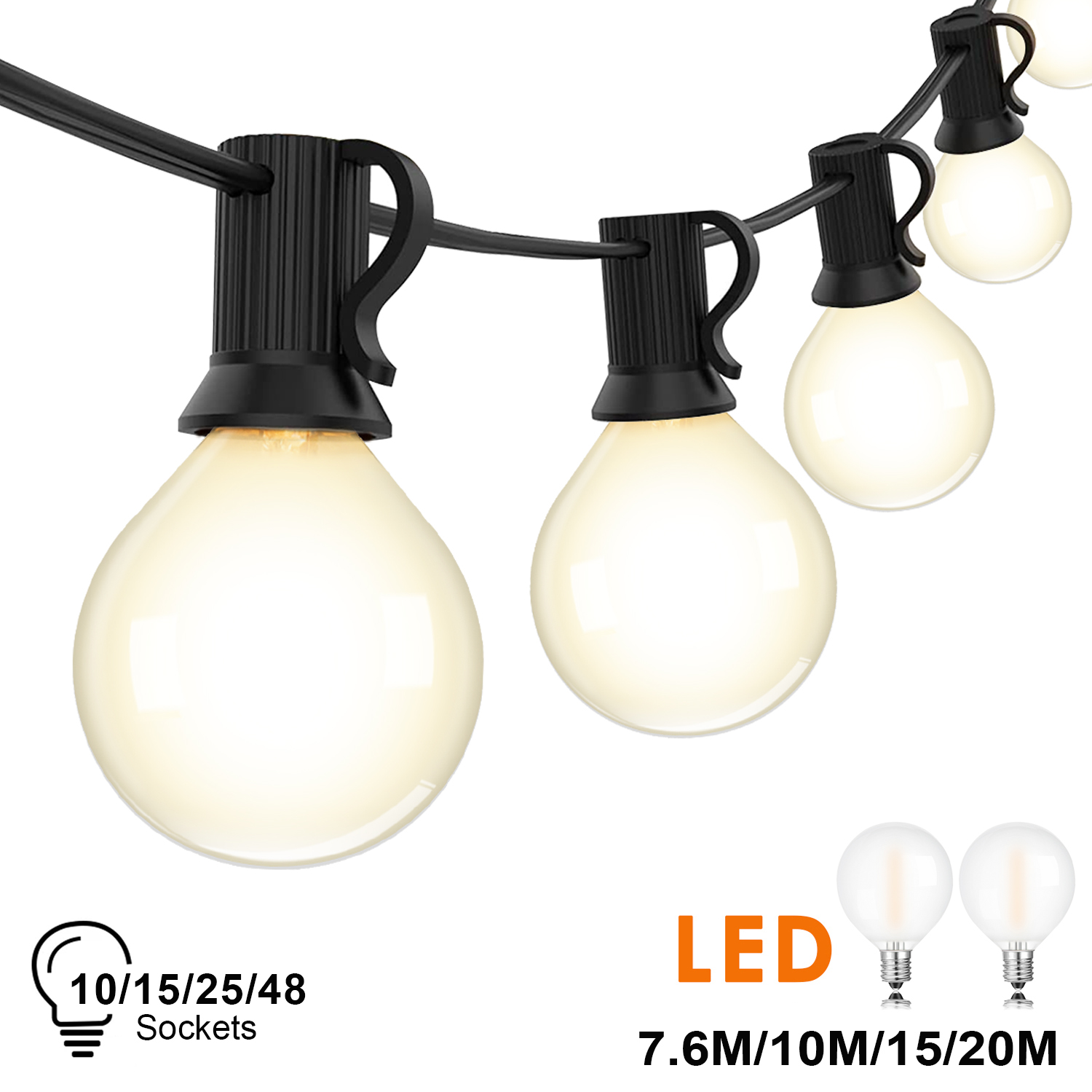 65ft Fee Outdoor Lichterketten g40 LED gefrostete weiße Glühbirnen dimmbar anschließ bar wasserdicht Garten Dekor Girlande leichte Kette