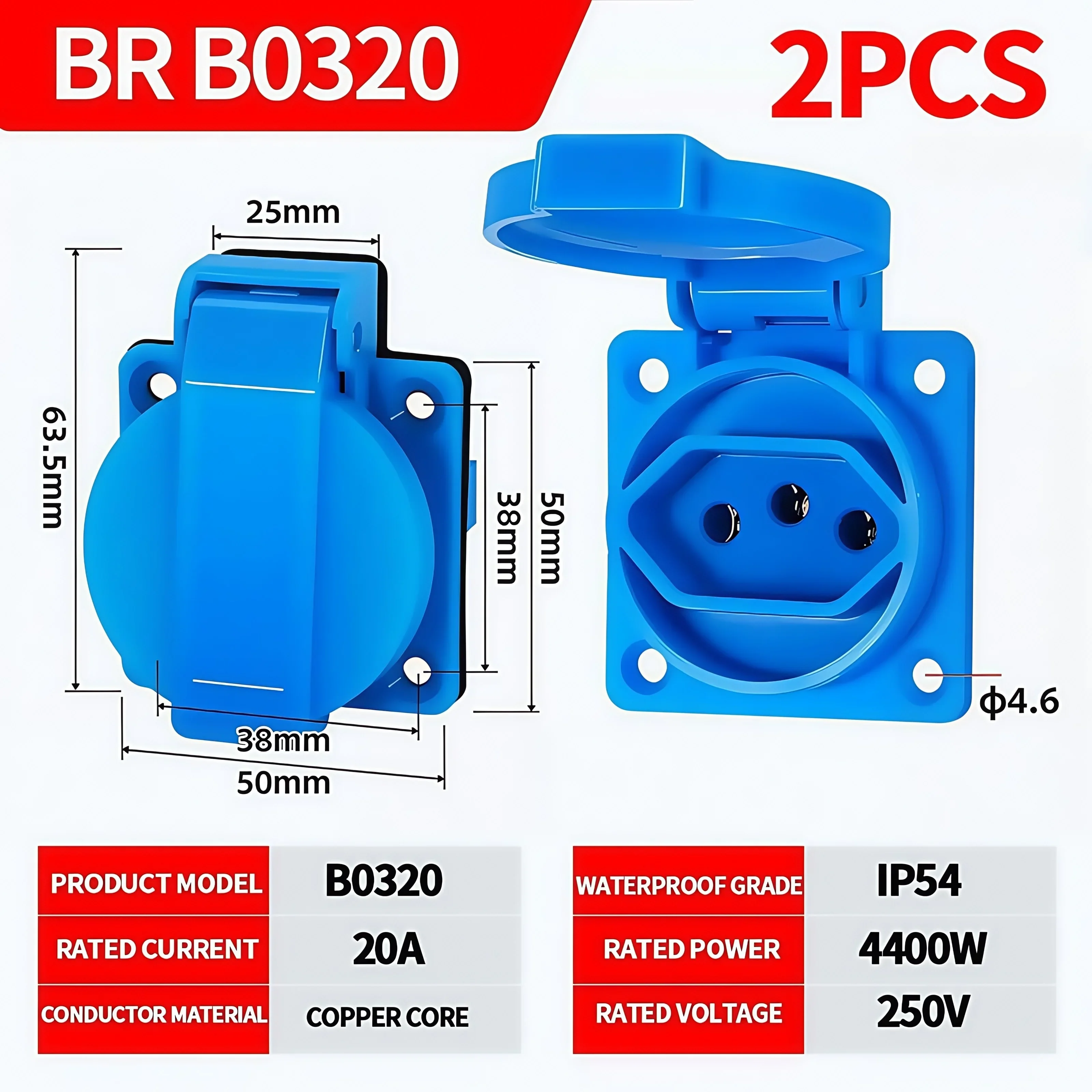 16a/250v industriella  ip54 vattentäta uttag multifunktionella kontakter väggpanelmonterade uttag för brasilien storbritannien tyska eu franska: Typ 16
