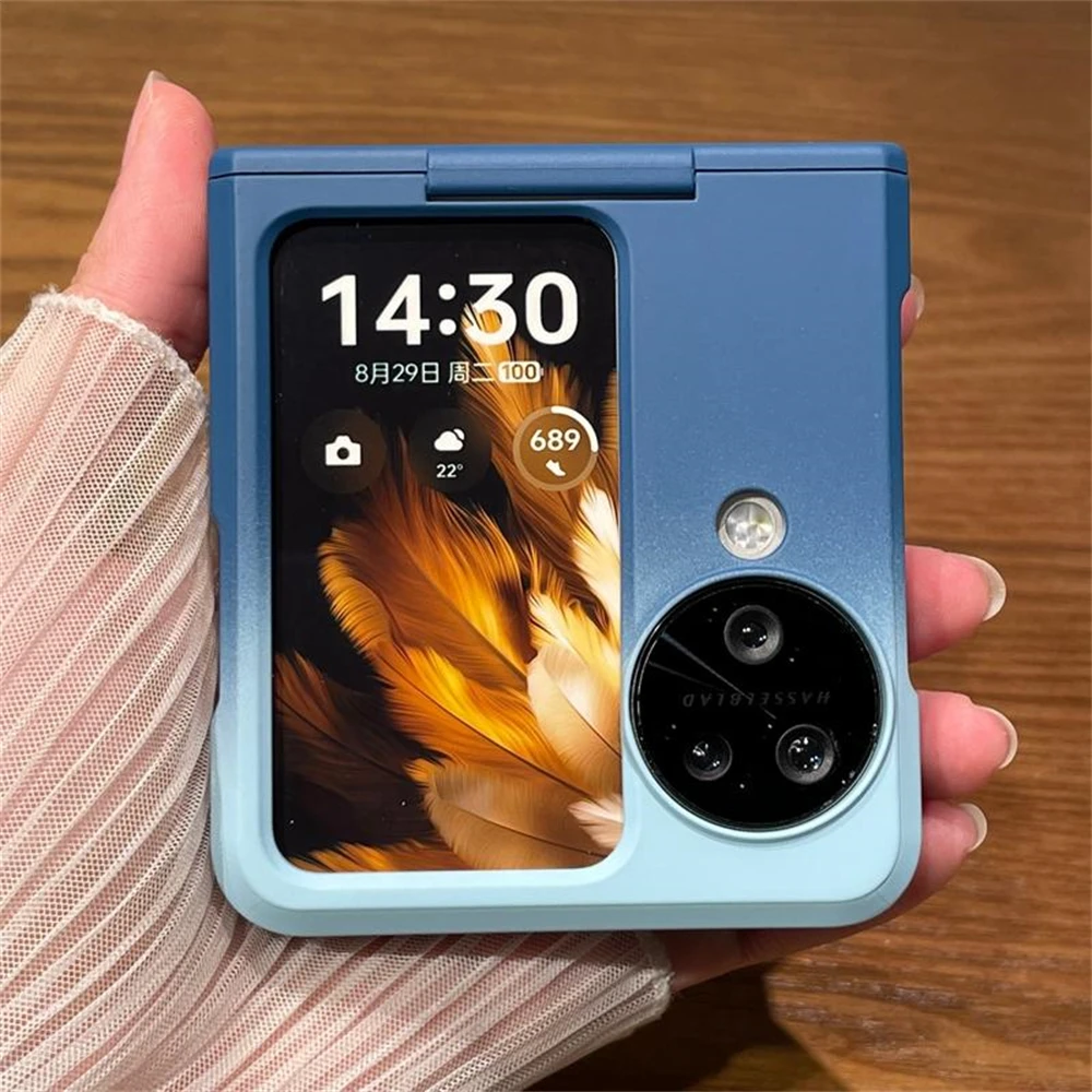 Opvouwbare hoes met kleurverloop en scharnierbescherming Telefoonhoesje voor OPPO Find N2 N3 Flip Cover Schokbestendig omhulsel: Aluminium / Beige