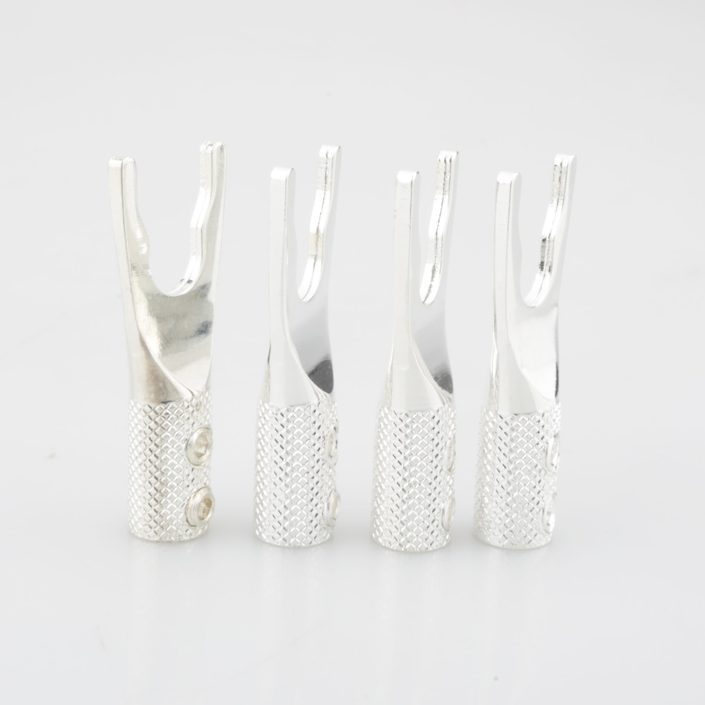 8x Pure Copper Silver Plated Copper Spade Plug Speaker Cable Wire Connector HiFi