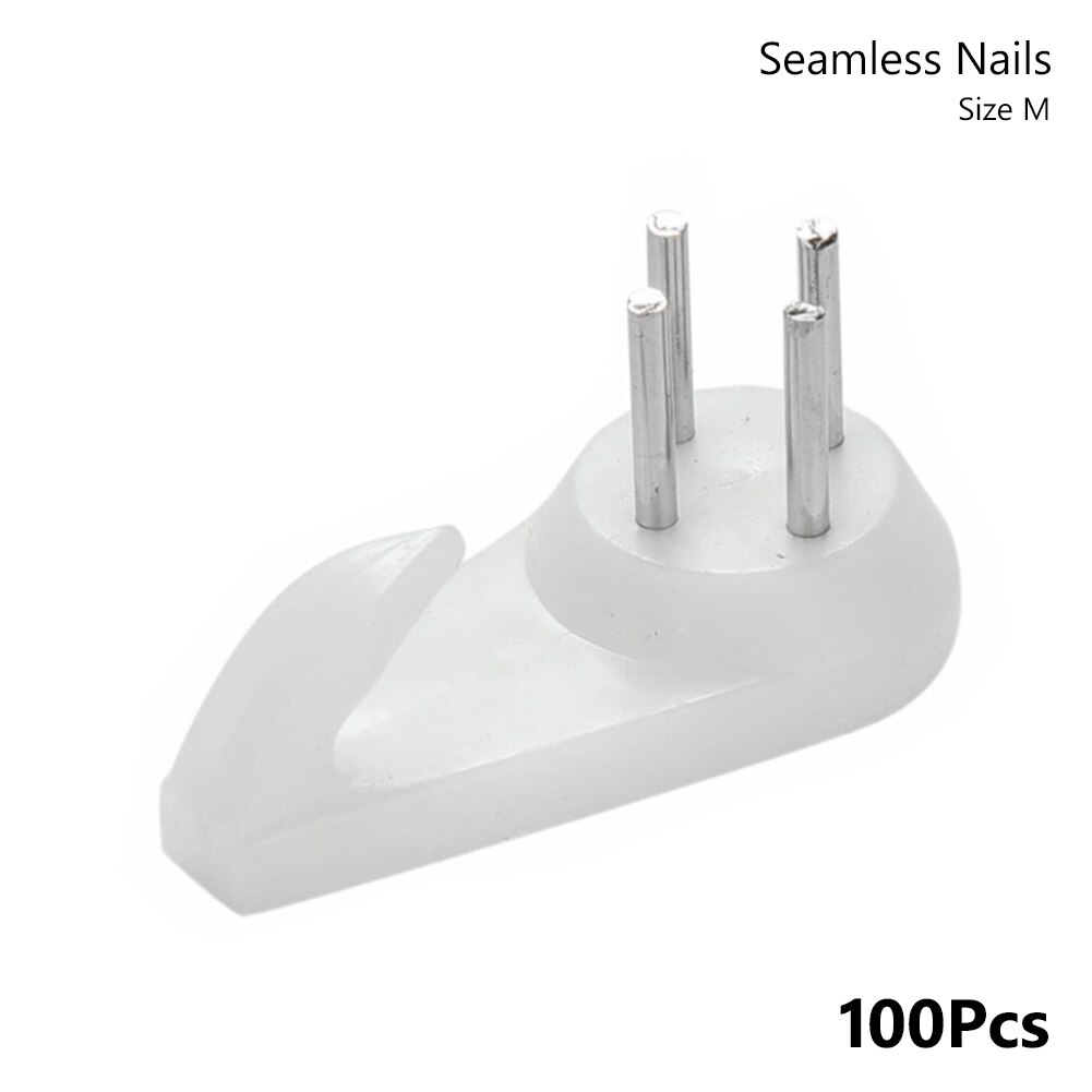 100pcs White Plastic Invisible Wall Mount Picture Photo Clock Frame Hook Hanger Seamless Needle Nail Home Decor: 30x15x5mm 100Pcs