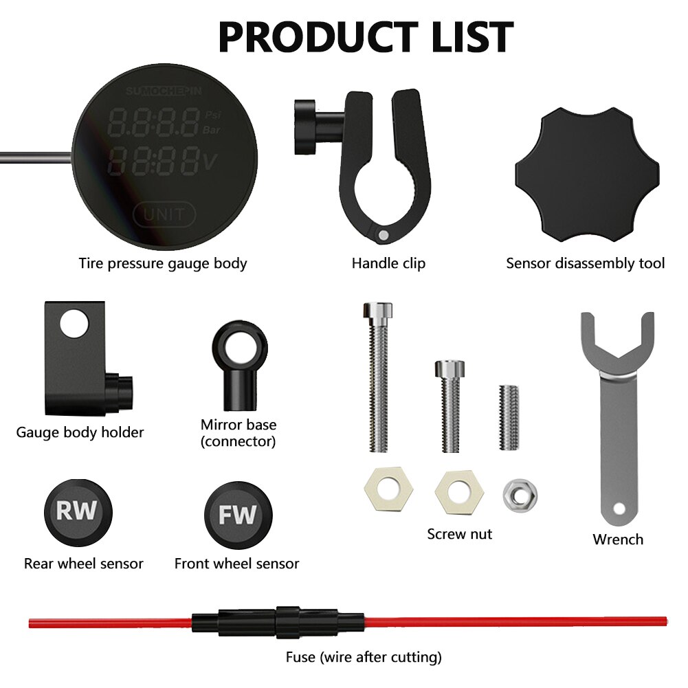 LCD Digital Display TPMS Alarm Motorcycle Tire Pressure Monitor Wireless High-precision Electric Detector With External Sensors