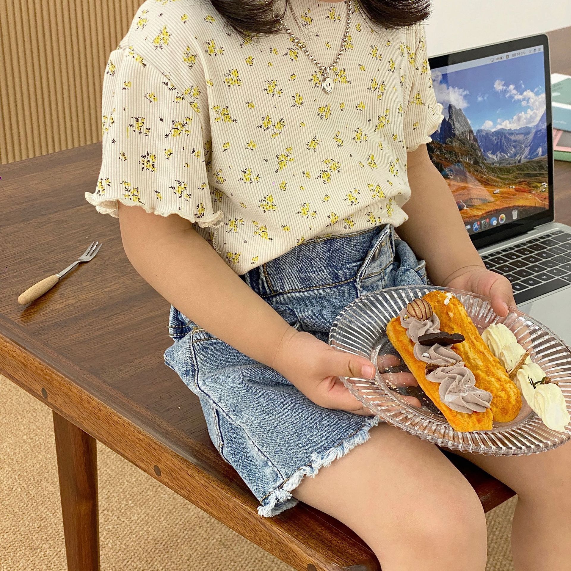 Deer jonmi 2022 Summer Baby Girls t-shirt con stampa floreale stile coreano bambini morbidi t-shirt sottili manica corta bambini Casual top: yellow flowers / 6T