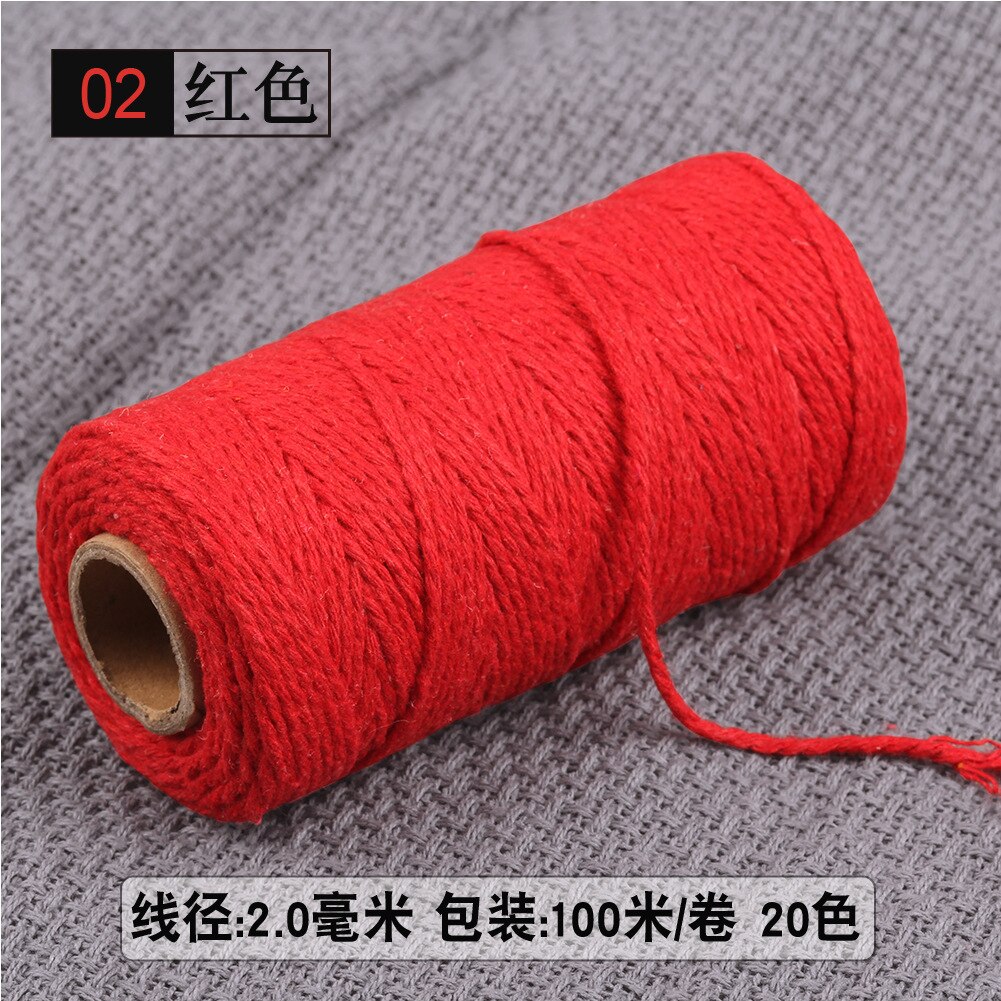 2mm Thick Cotton Cord Rope Thread Yarn Crochet Macrame Cotton Cord Reel 100M: Red
