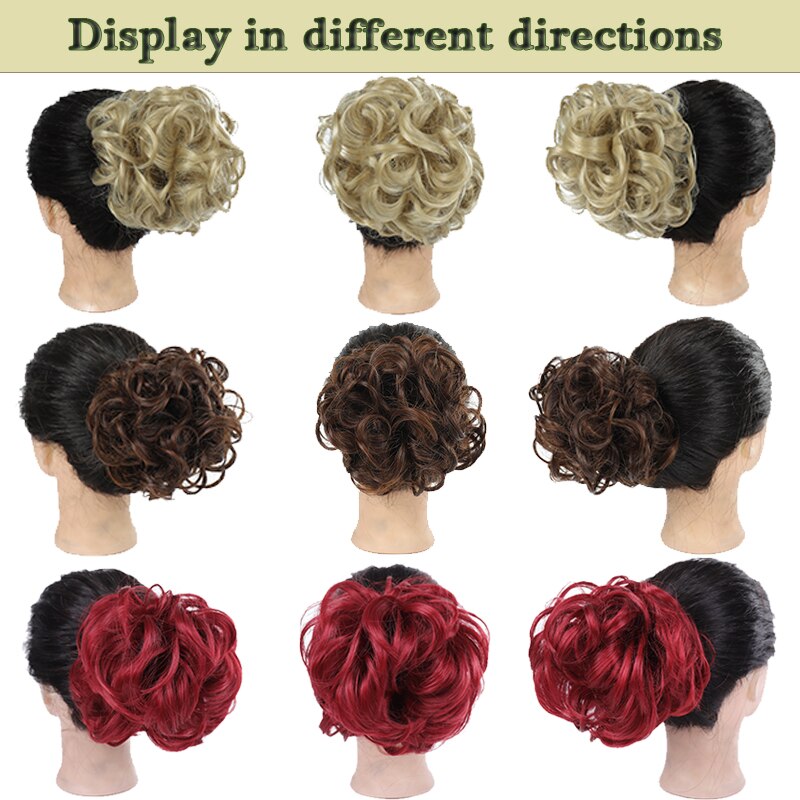 Ailiade rörigt hår bulle lockigt chignon syntetiskt hårstycke för kvinnor hår elastiskt gummiband 2 kamklämma i uppsatt hårförlängning