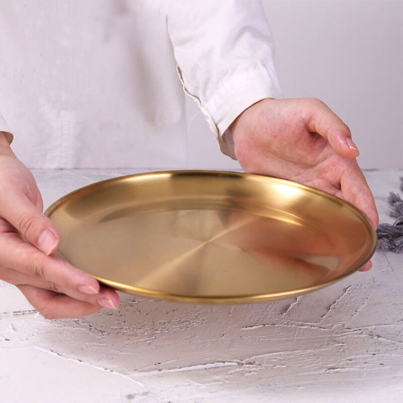 Mat guldmetal 304 rustfrit stål skive dessertbakke multifunktionsplade