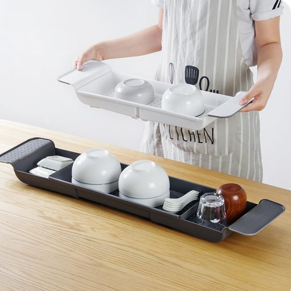 Drain Scalable Bathtub Tray Hollow out Shower Organizer Storage Rack for Bathroom Toilet Dark Grey