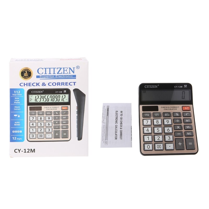 12-Digits Large Display Electronic Calculator Solar Battery Two-Way Power CY-12M