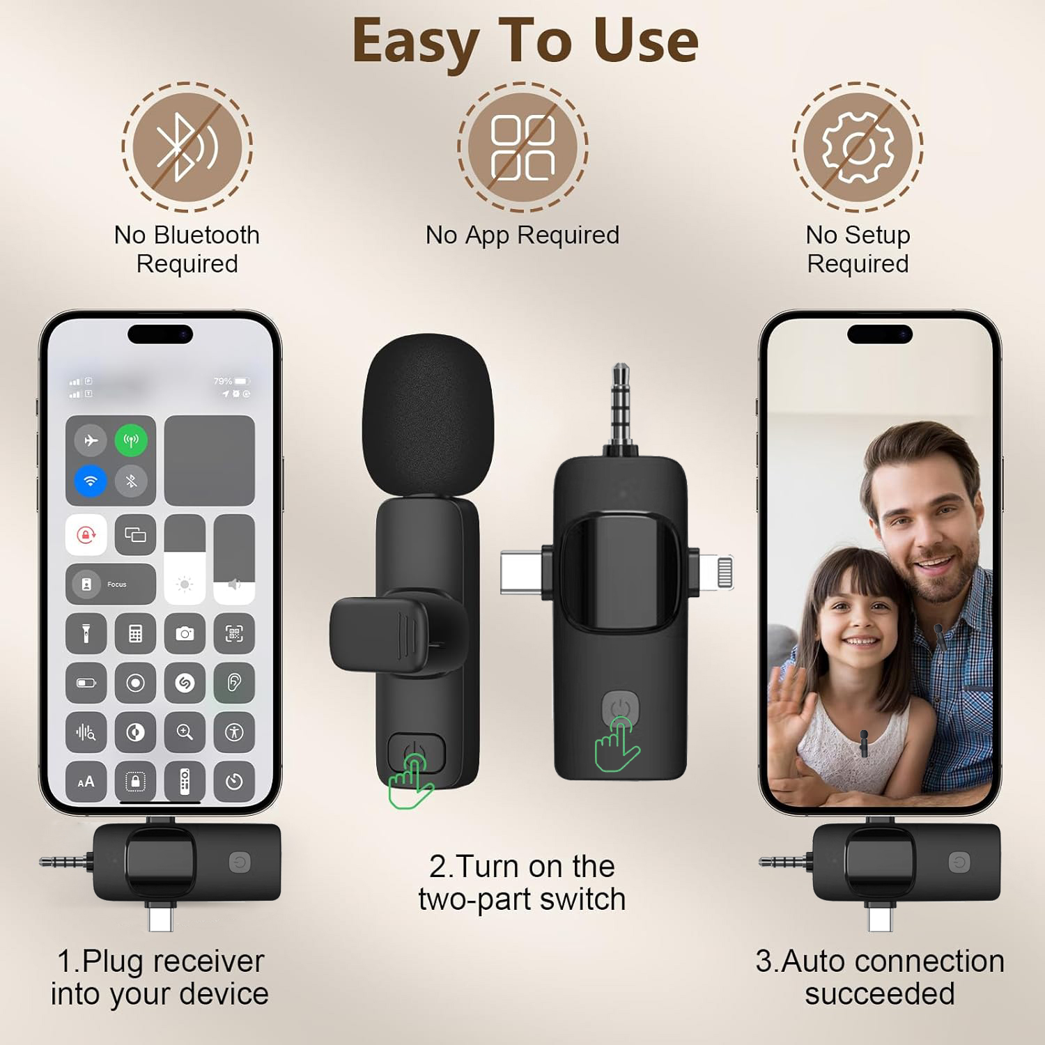 Wireless Lavalier Microphone K15 for iPhone Android 3.5mm for radio Live Recording Noise Reduction Mini Microphone