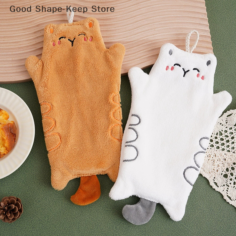 Katzen-korallenfleece-fingerspitzenhandtuch, hängehandtuch zum händetrocknen, badezimmerzubehör, Super saugfähig