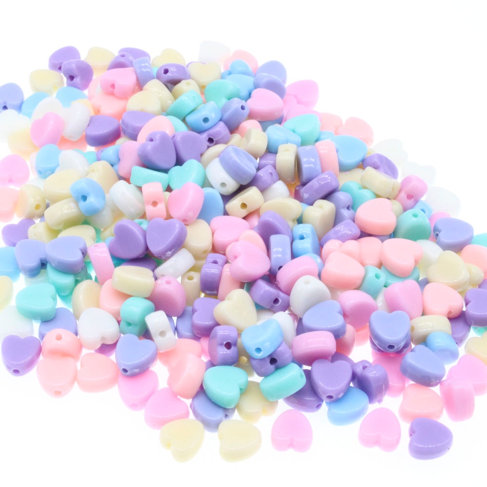 300pcs Acrylic Charm Beads Heart Mixed For DIY Jewelry Making 8mm